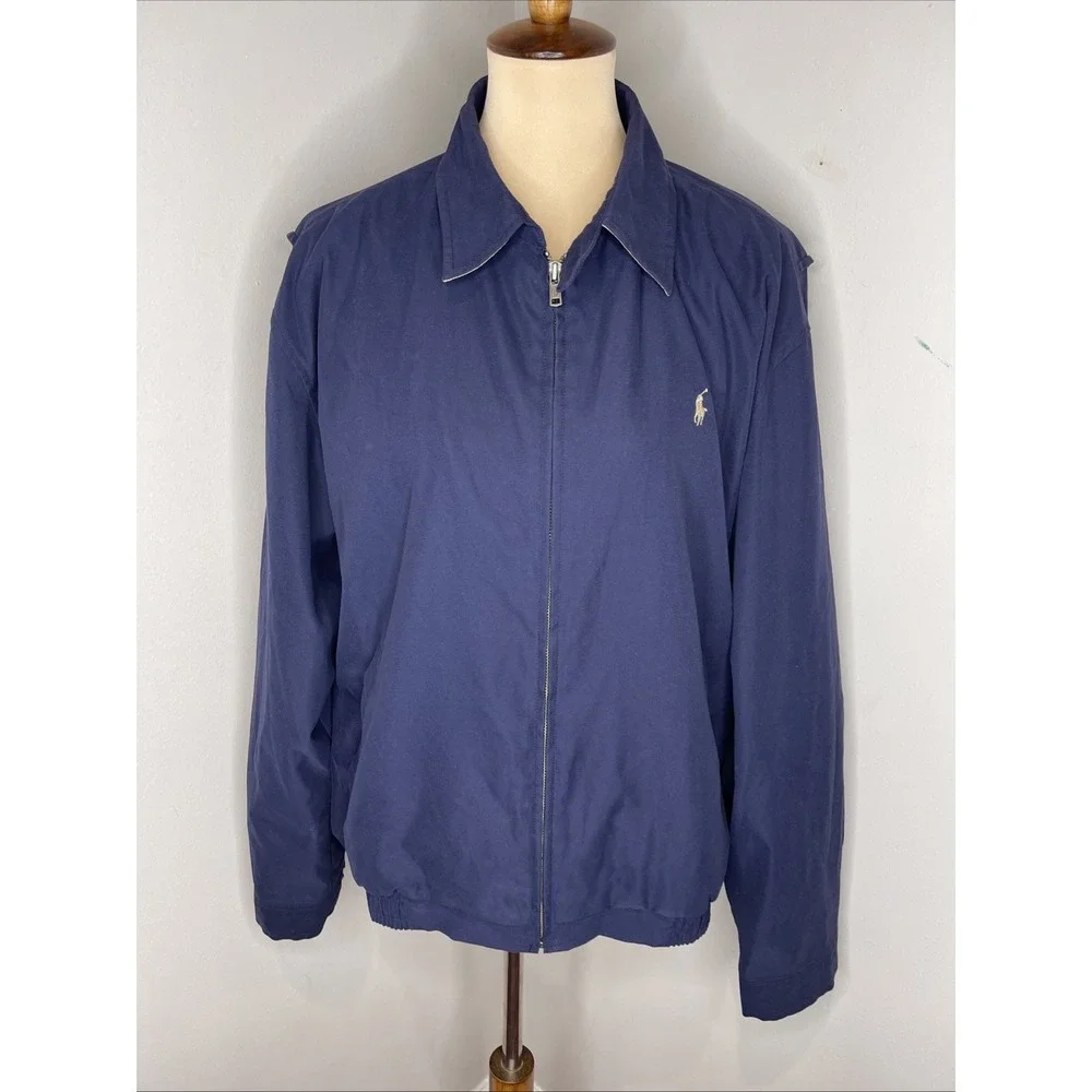 Polo Ralph Lauren Harrington Jacket Vintage 90s Navy Plaid Lined Men's Large BF